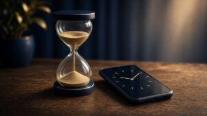 Reloj de arena y móvil que simbolizan el juego responsable