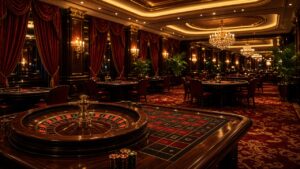 Sala de casino elegante con mesa de ruleta